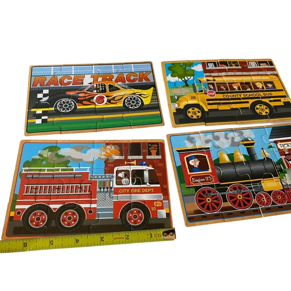 Melissa & Doug‎ Wooden Jigsaw Puzzles In A Box - Vehicles Set of 4 Ages 3+